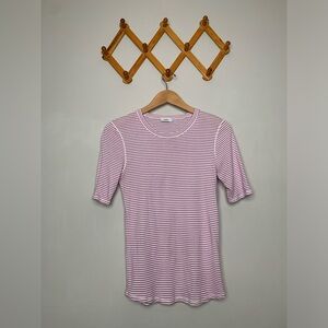 Womens Purple/White Stripe Cotton/Modal Blend Short Sleeve Closed T-Shirt SZ M
